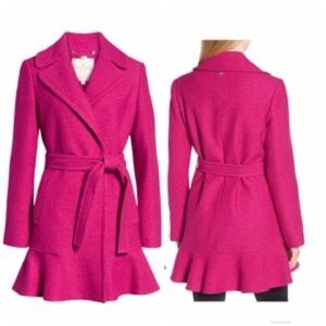 KATE SPADE | Bright Pink/Fuchsia Wool Ruffle Wrap Coat Size XL16/18 LIKE NEW